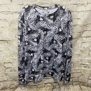 Rugged Earth Black White Eagle Americana Stretch Long Sleeve Top